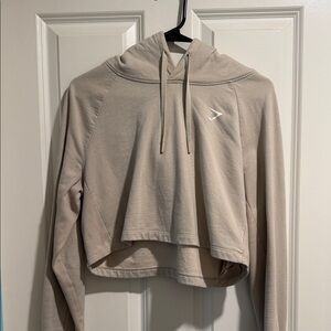 Gymshark Beige Cropped Hoodie | Neutral Athleisure Pullover Sweatshirt
